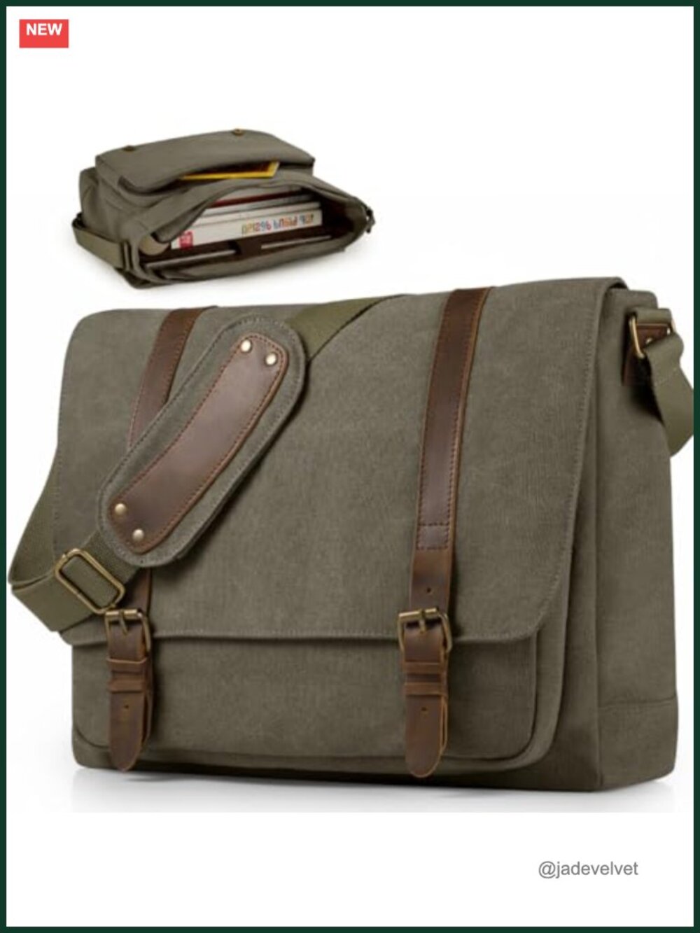 Vintage Canvas Messenger Bag 15.6" Laptop Satchel Padded Shoulder Strap Large